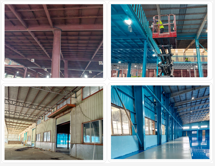 原始鋼構墻面圖（左）VS 地衛士環氧無塵防銹墻面漆完工圖（右）