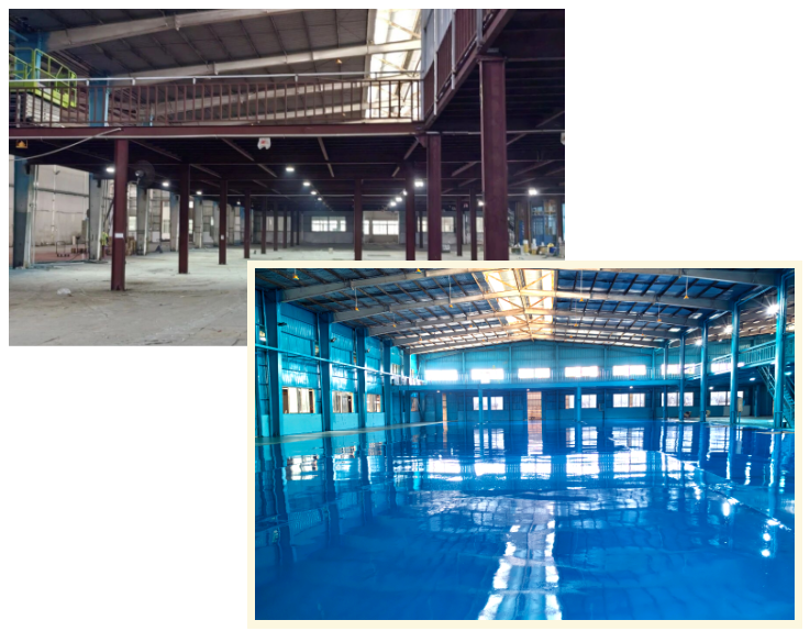 鋼結構工廠原貌（左上圖）VS 鋼結構工廠新顏（右下圖）